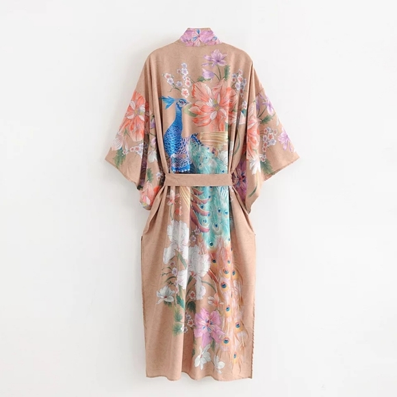🔥LAST 1🔥NWT LIGHTWEIGHT PEACOCK PRINT BOHO KIMONO - Picture 3 of 12